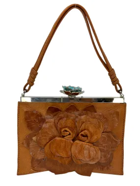 Valentino Leather Turquoise Rose Evening Bag