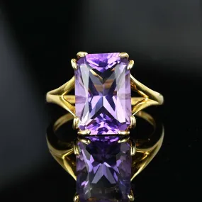 Vintage 14K Gold 6CTW Cusion Cut Amethyst Cocktail Ring