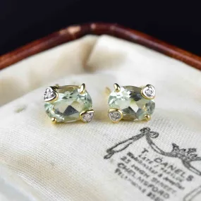 Vintage 14K Gold Diamond Peridot Stud Earrings