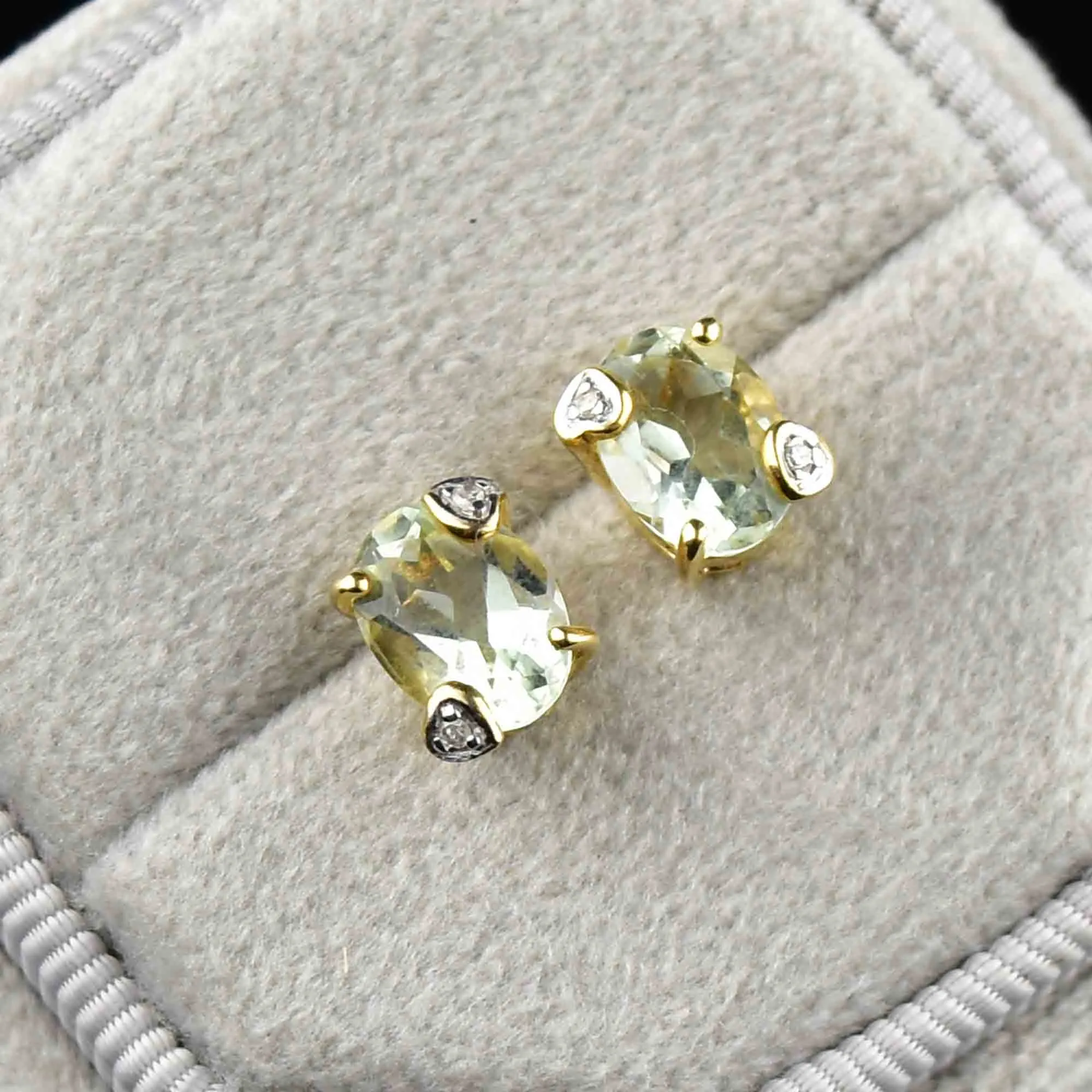 Vintage 14K Gold Diamond Peridot Stud Earrings