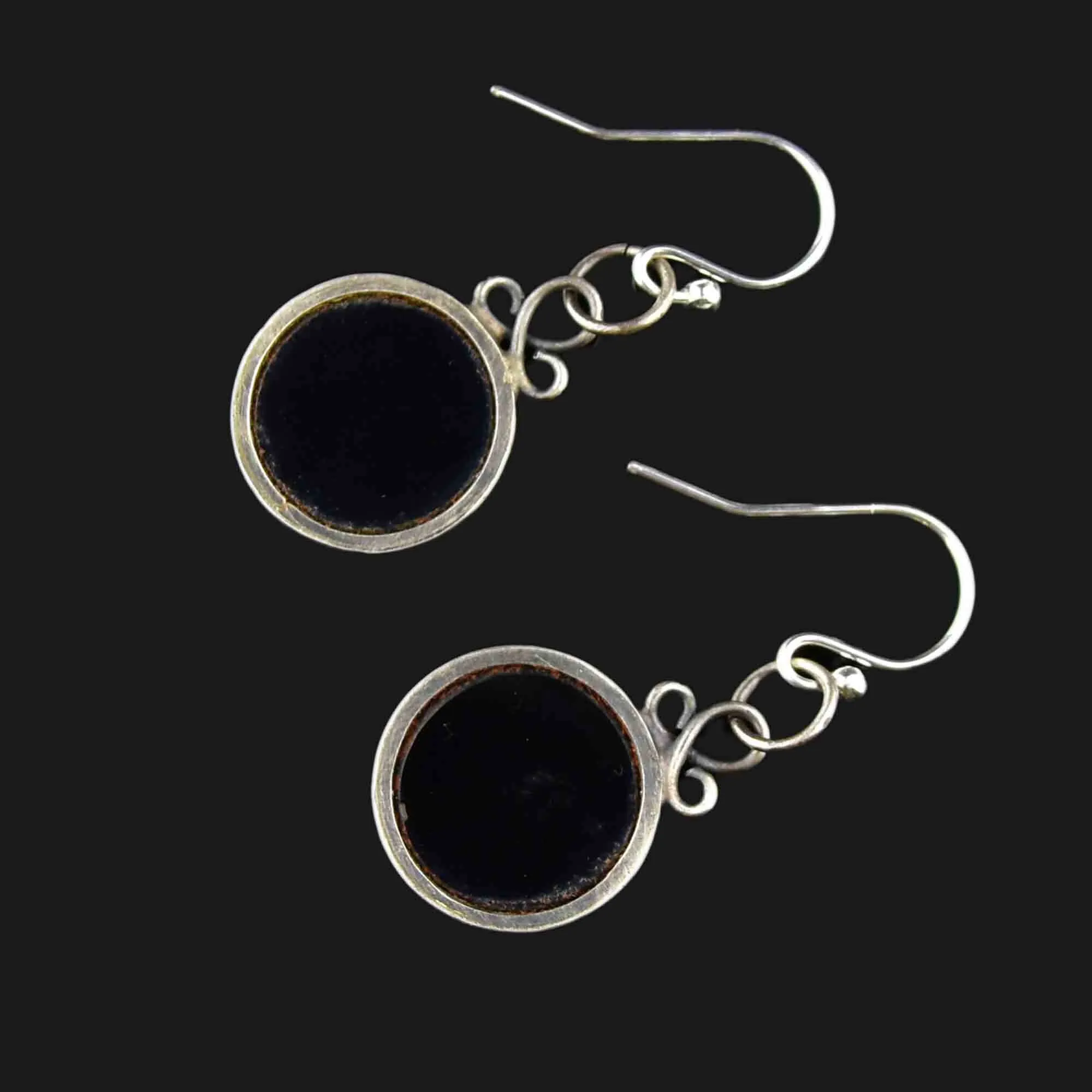 Vintage Black Agate Roman Soldier Intaglio Earrings