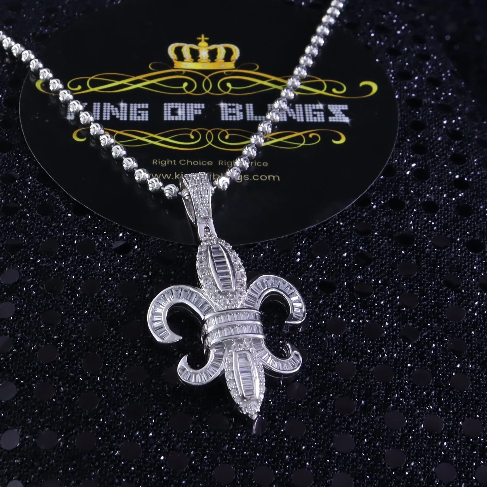 White 925 Fleur de Lis Shape Sterling Silver Pendant with 3.73ct Cubic Zirconia