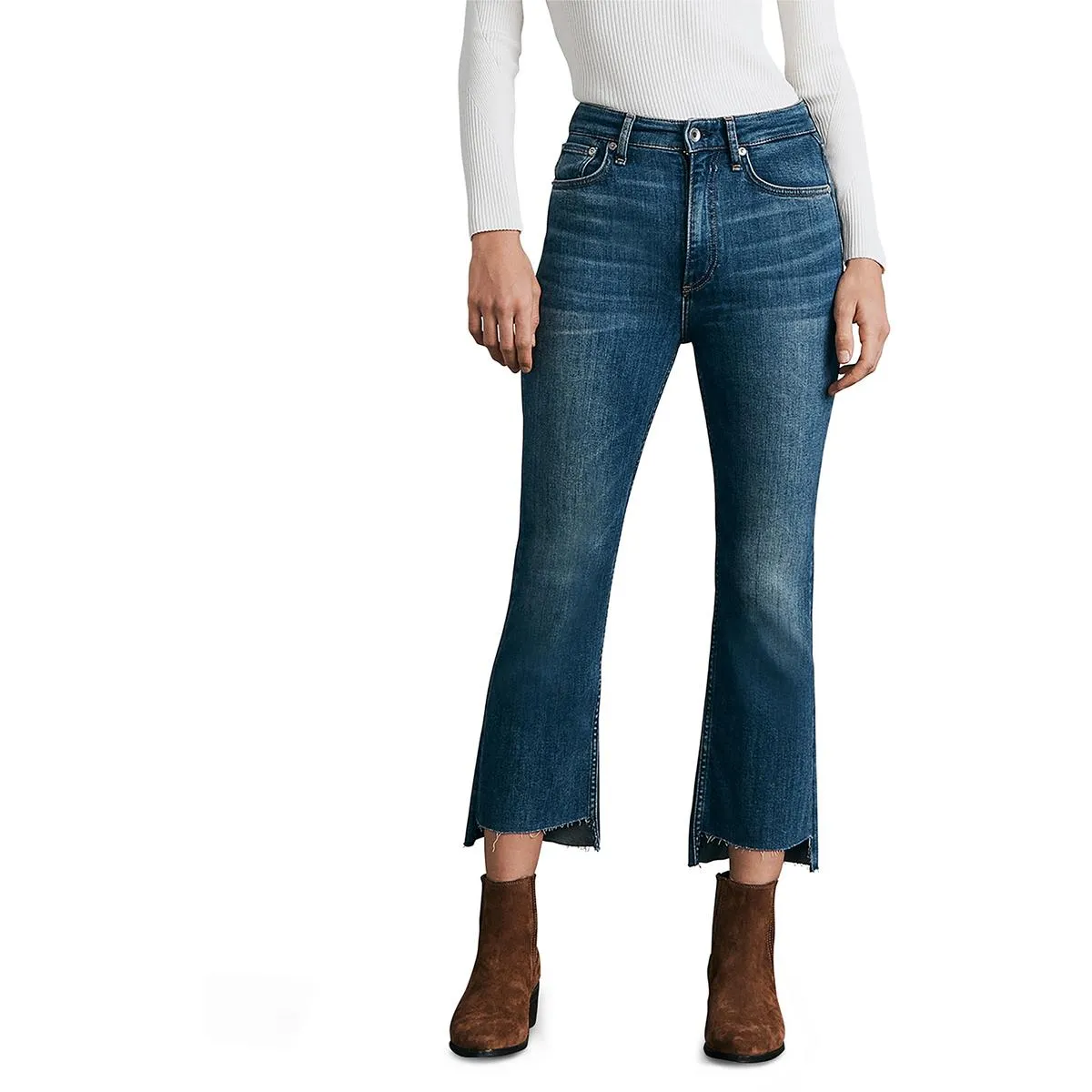 Womens High Rise Raw Hem Ankle Jeans