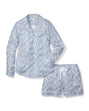 Women's Twill Pajama Long Sleeve Short Set in Fleur D'Azur